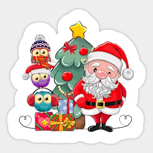 Cute Santa and Owls Sticker